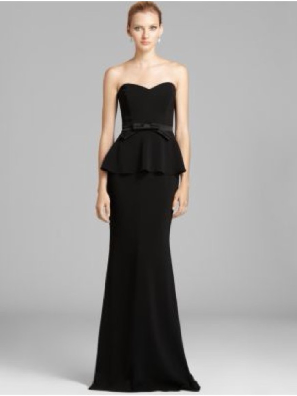 Badgley Mischka Black Strapless Peplum Evening Gown